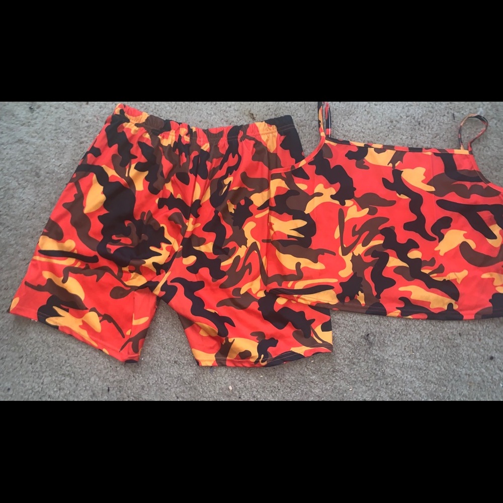 Orange camouflage two piece short set